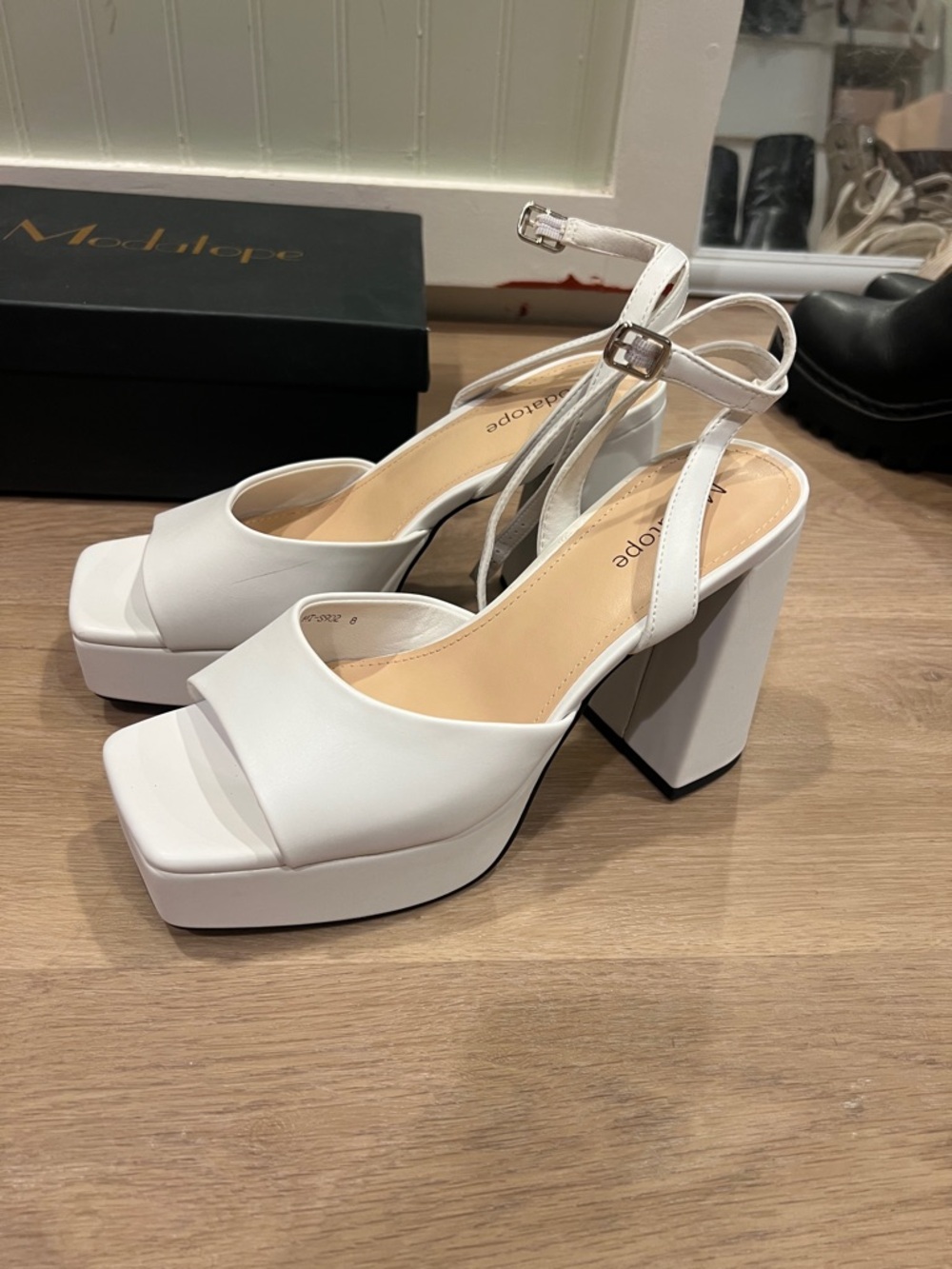 White Platform Block Heel Sandals - Women's